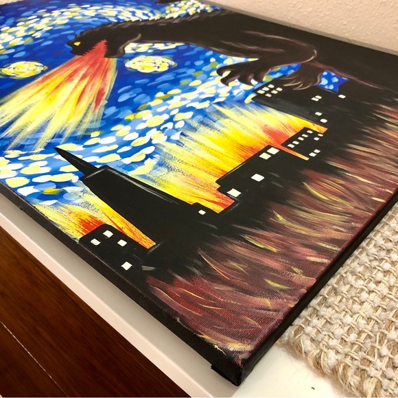 Large Van Gogh Godzilla Painting - Wall Art - Fun Design - Picture 2 of 2